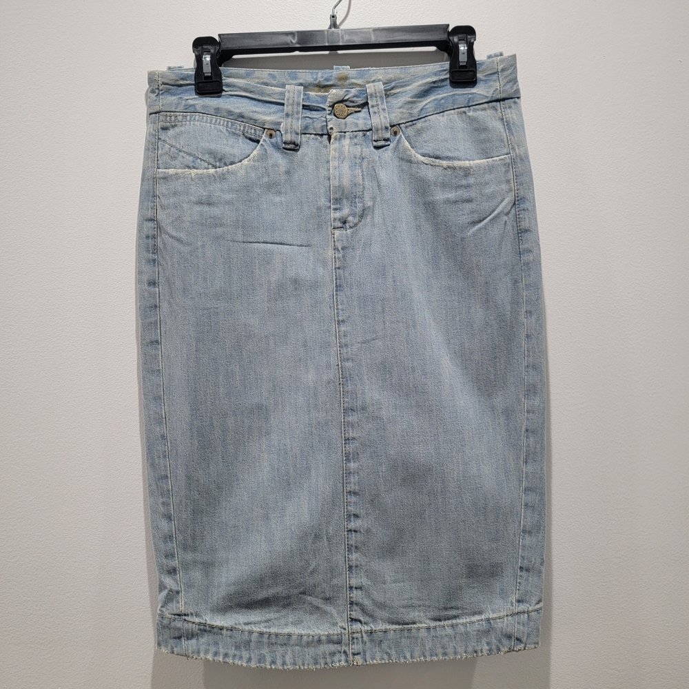 Rachel Roy Distressed Light Blue Denim Skirt Sz 27